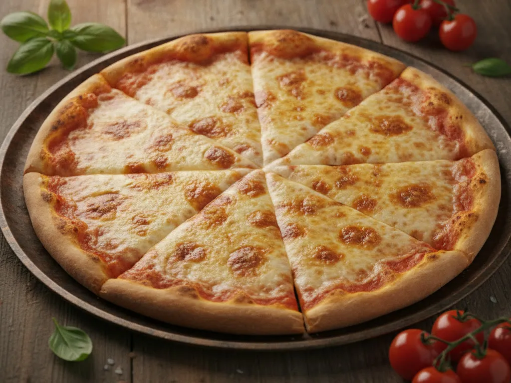 A sliced New York style cheese pizza